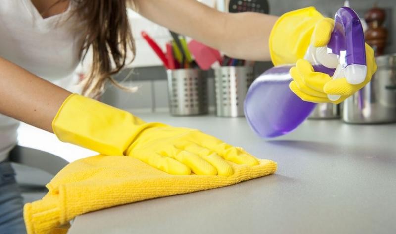cropped picture of a woman wiping a kitchen surface
