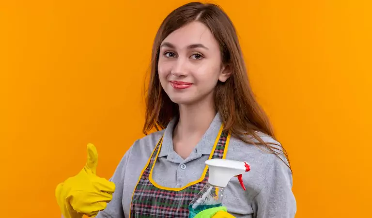 young woman is ready to clean her house
