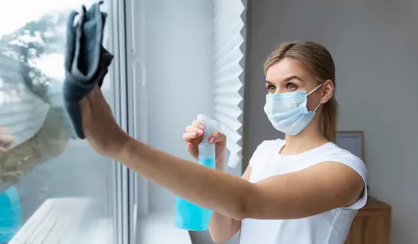 woman Disinfectants the home