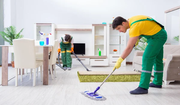 Cleaning professional contractors working at house